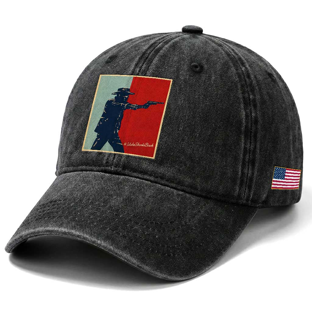Idaho Shoots Back Vintage Pop Art Poster Style Graphic Washed Cotton Baseball Cap
