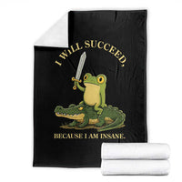 Retro Goblincore Sword Frog Riding Alligator Meme Throw Blanket I Will Succeed Because I Am Insane Chaotic Motivation