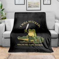 Retro Goblincore Sword Frog Riding Alligator Meme Throw Blanket I Will Succeed Because I Am Insane Chaotic Motivation