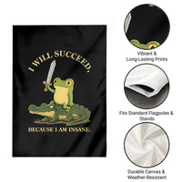 Retro Goblincore Sword Frog Riding Alligator Meme Garden Flag I Will Succeed Because I Am Insane Chaotic Motivation