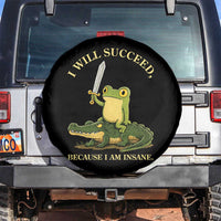 Retro Goblincore Sword Frog Riding Alligator Meme Spare Tire Cover I Will Succeed Because I Am Insane Chaotic Motivation