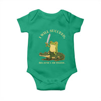 Retro Goblincore Sword Frog Riding Alligator Meme Baby Onesie I Will Succeed Because I Am Insane Chaotic Motivation