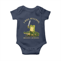 Retro Goblincore Sword Frog Riding Alligator Meme Baby Onesie I Will Succeed Because I Am Insane Chaotic Motivation