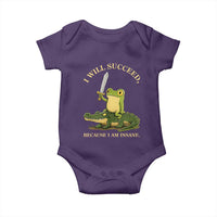 Retro Goblincore Sword Frog Riding Alligator Meme Baby Onesie I Will Succeed Because I Am Insane Chaotic Motivation