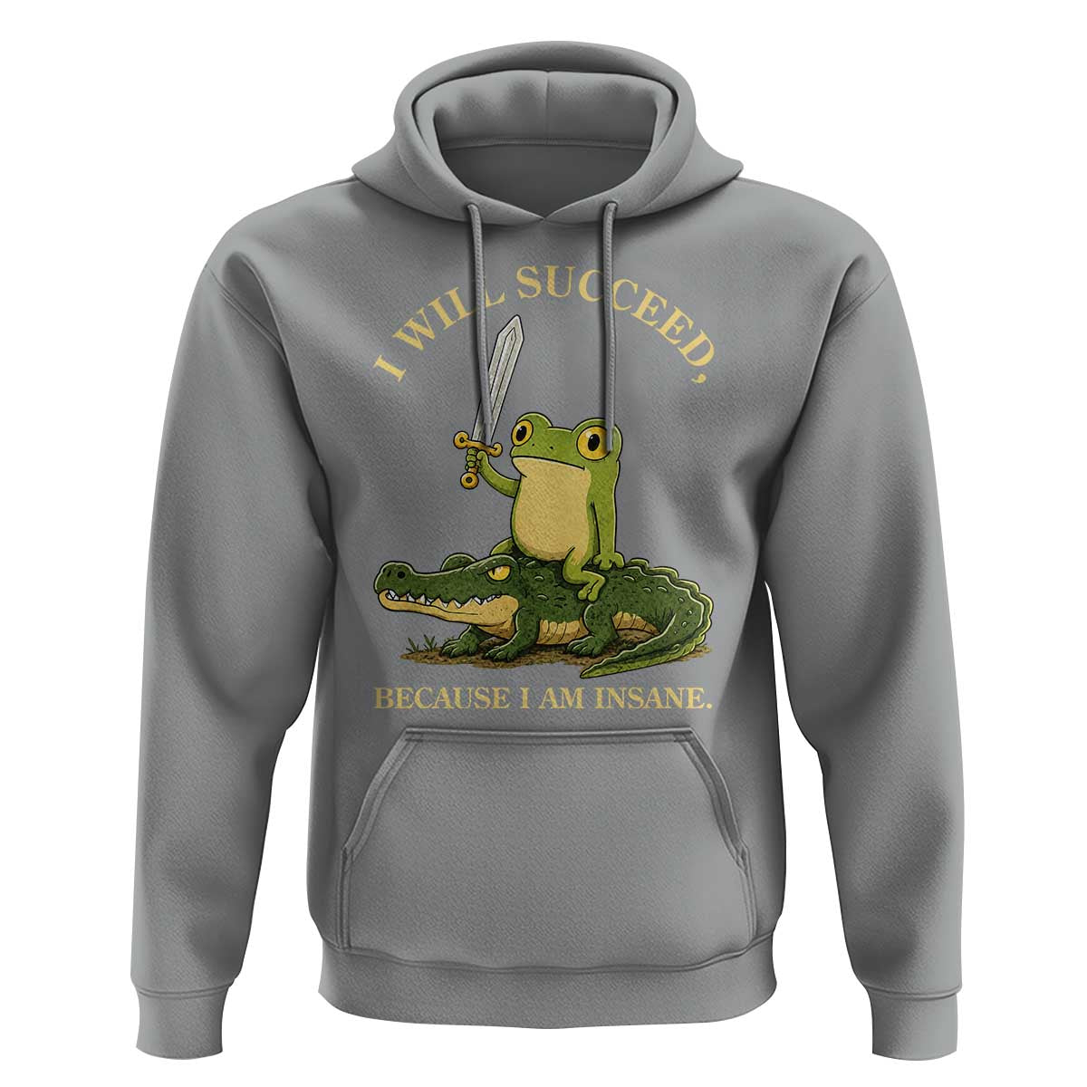 Retro Goblincore Sword Frog Riding Alligator Meme Hoodie I Will Succeed Because I Am Insane Chaotic Motivation