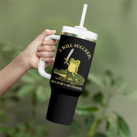 Retro Goblincore Sword Frog Riding Alligator Meme Tumbler With Handle I Will Succeed Because I Am Insane Chaotic Motivation