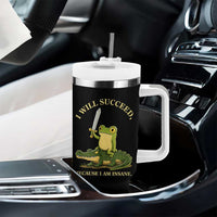 Retro Goblincore Sword Frog Riding Alligator Meme Tumbler With Handle I Will Succeed Because I Am Insane Chaotic Motivation