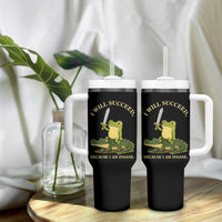 Retro Goblincore Sword Frog Riding Alligator Meme Tumbler With Handle I Will Succeed Because I Am Insane Chaotic Motivation
