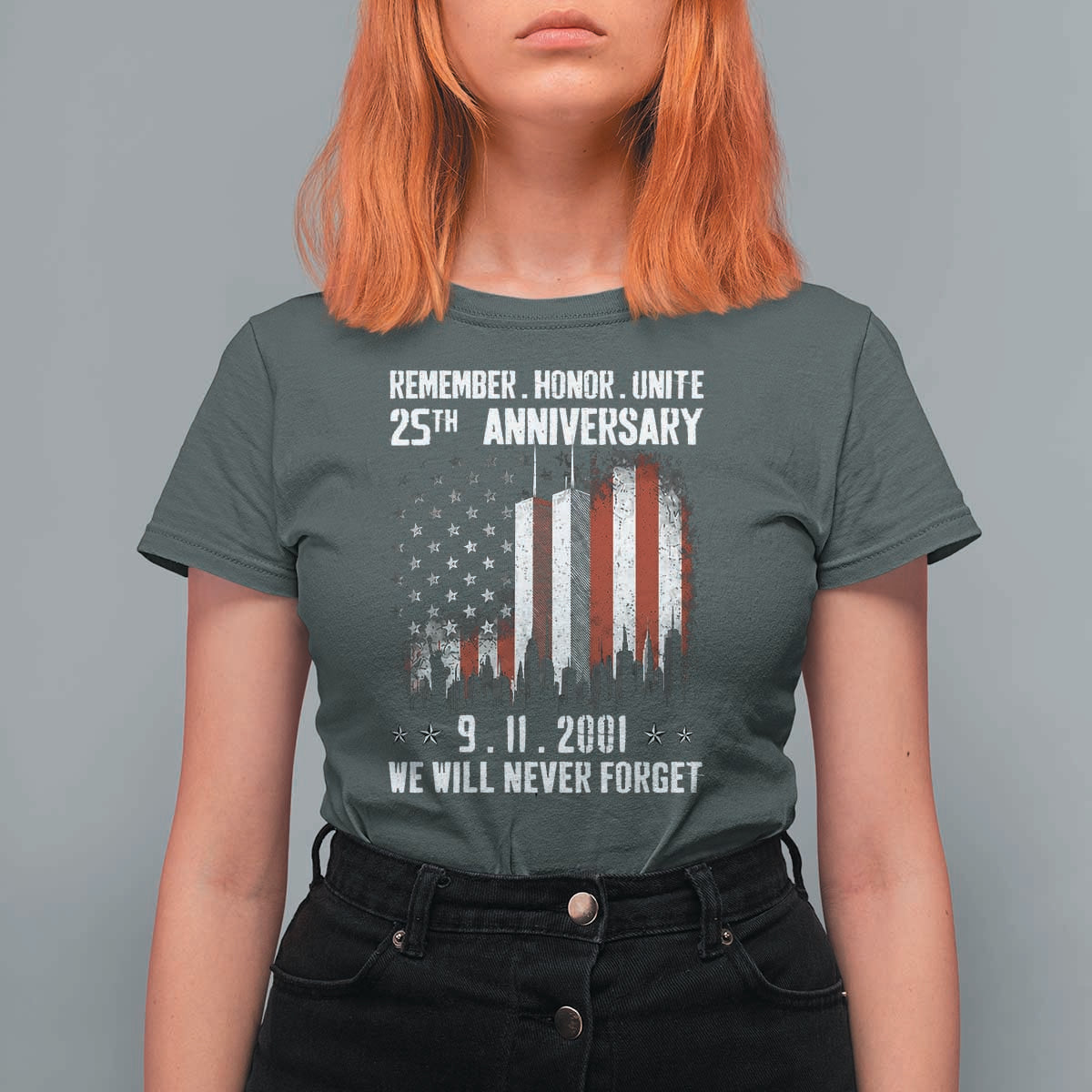 Remember Honor Unite 9 11 Memorial 25th Anniversary T Shirt For Women We Will Never Forget Patriotic American Flag