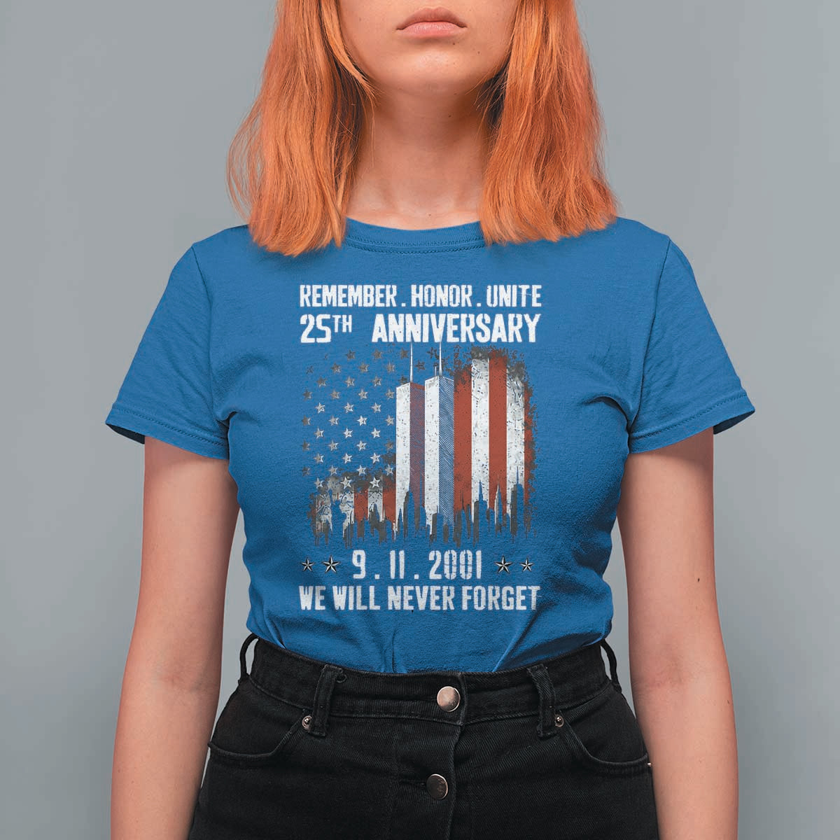 Remember Honor Unite 9 11 Memorial 25th Anniversary T Shirt For Women We Will Never Forget Patriotic American Flag