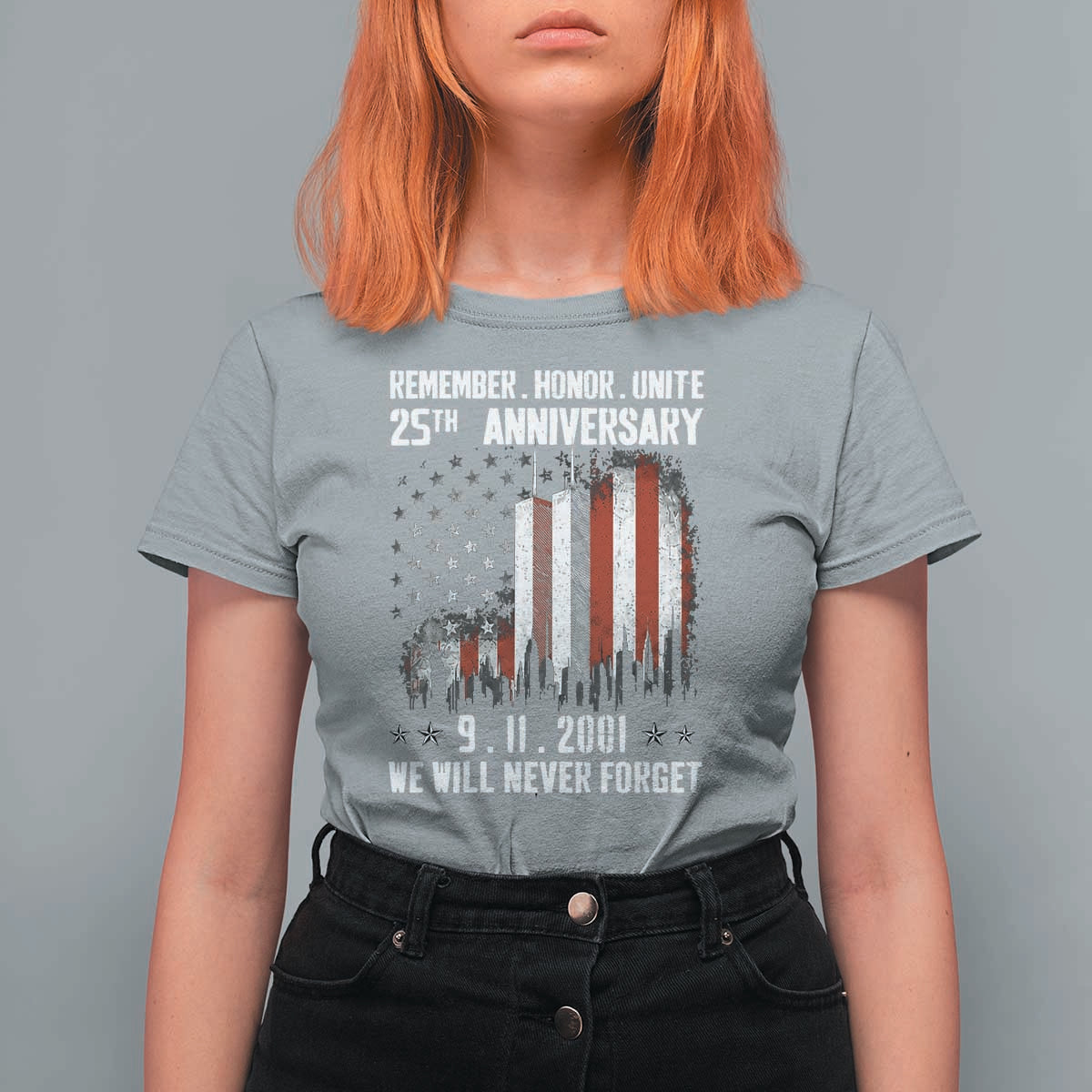 Remember Honor Unite 9 11 Memorial 25th Anniversary T Shirt For Women We Will Never Forget Patriotic American Flag