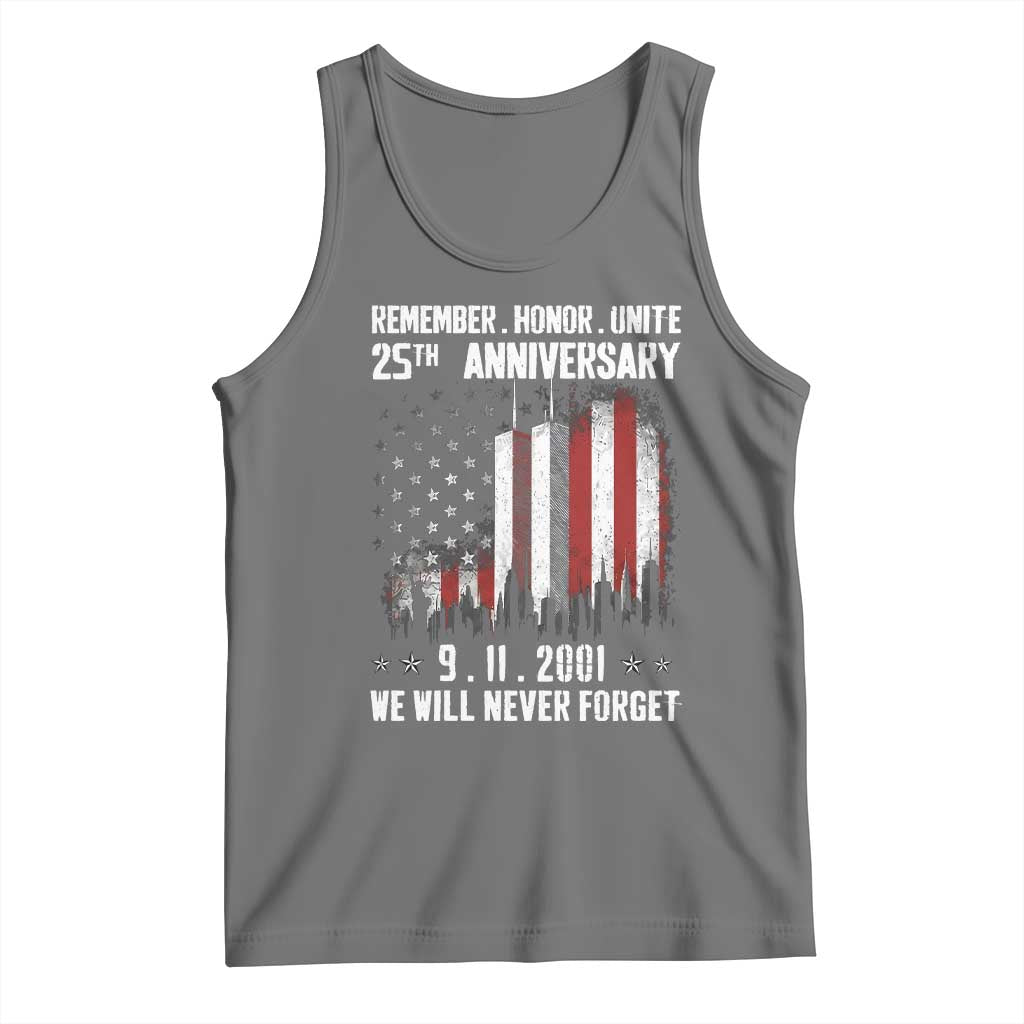 Remember Honor Unite 9 11 Memorial 25th Anniversary Tank Top We Will Never Forget Patriotic American Flag