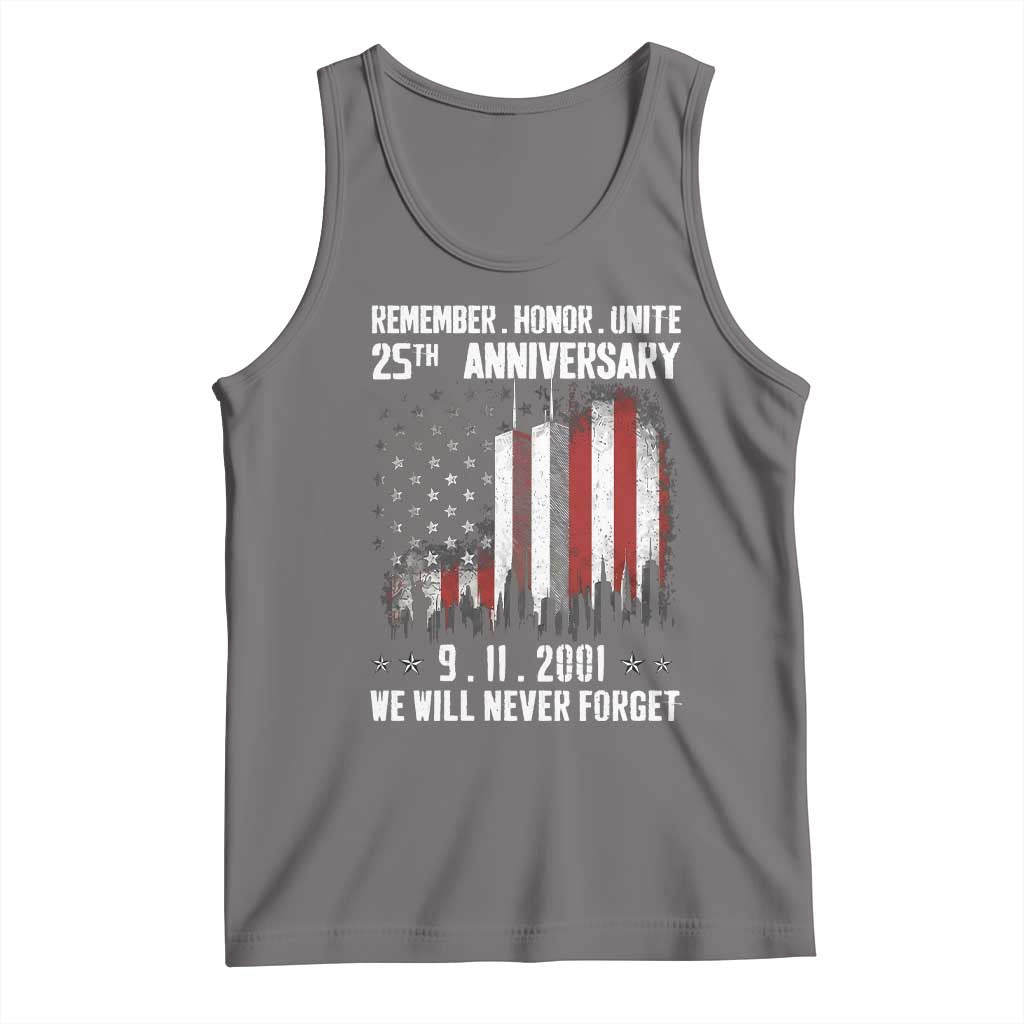 Remember Honor Unite 9 11 Memorial 25th Anniversary Tank Top We Will Never Forget Patriotic American Flag