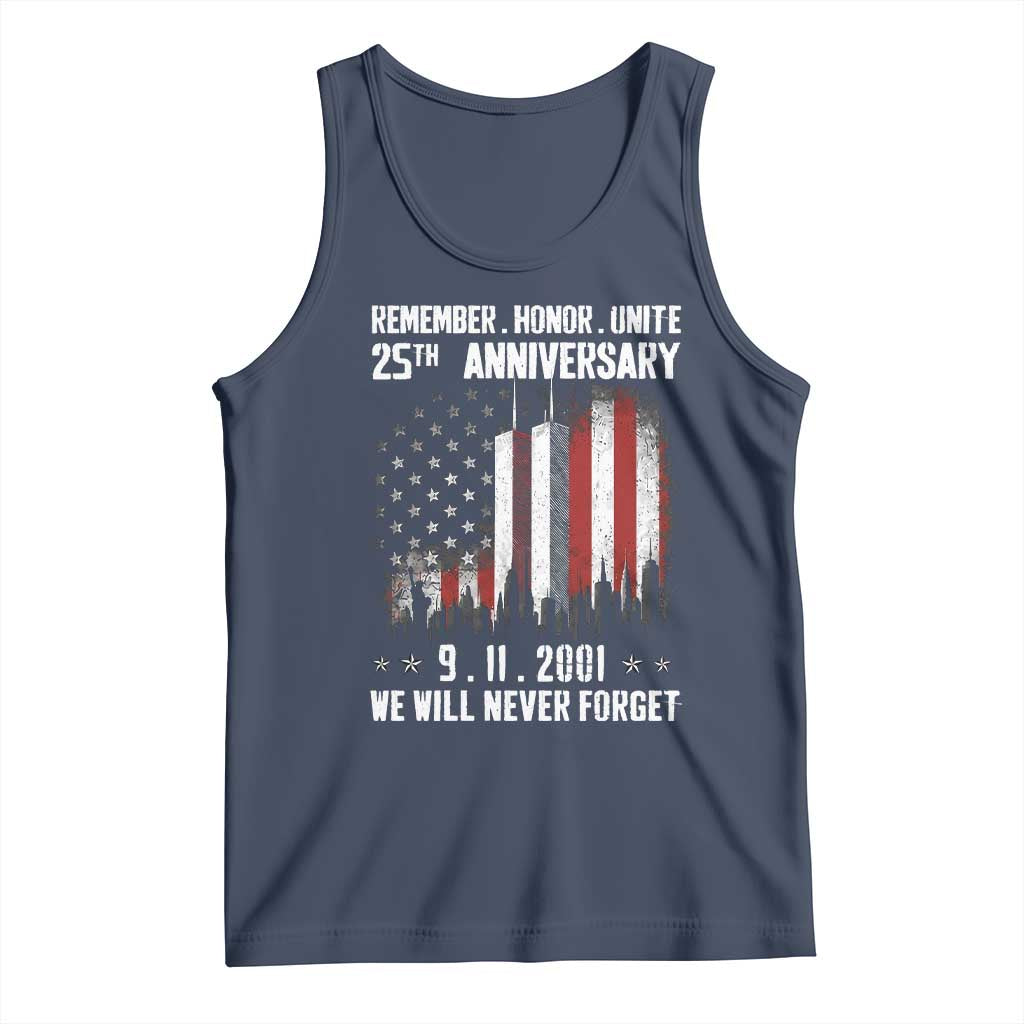 Remember Honor Unite 9 11 Memorial 25th Anniversary Tank Top We Will Never Forget Patriotic American Flag