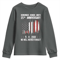 Remember Honor Unite 9 11 Memorial 25th Anniversary Youth Sweatshirt We Will Never Forget Patriotic American Flag