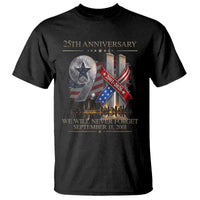 We Will Never Forget 9 11 Memorial 25th Anniversary T Shirt Patriotic American Flag Ribbon