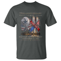 We Will Never Forget 9 11 Memorial 25th Anniversary T Shirt Patriotic American Flag Ribbon