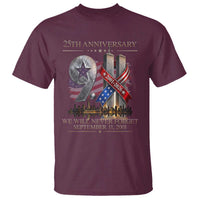 We Will Never Forget 9 11 Memorial 25th Anniversary T Shirt Patriotic American Flag Ribbon