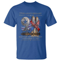 We Will Never Forget 9 11 Memorial 25th Anniversary T Shirt Patriotic American Flag Ribbon