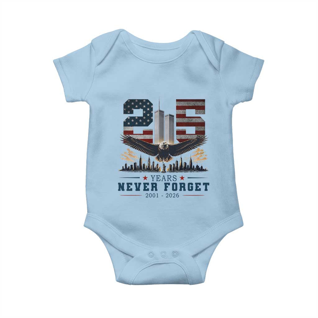 Patriotic Soaring Bald Eagle 9 11 Memorial 25th Anniversary Baby Onesie 25 Years 2021 2026 Never Forget