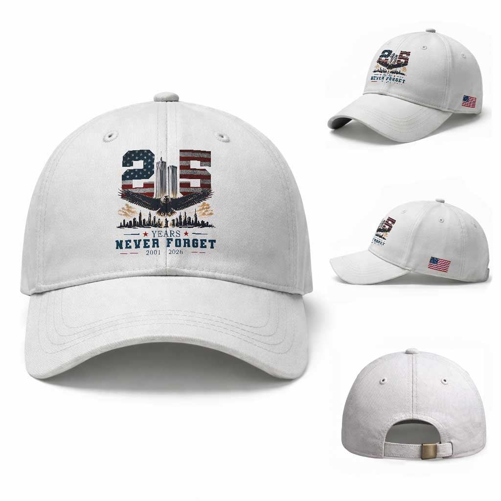 Patriotic Soaring Bald Eagle 9 11 Memorial 25th Anniversary Baseball Cap 25 Years 2021 2026 Never Forget