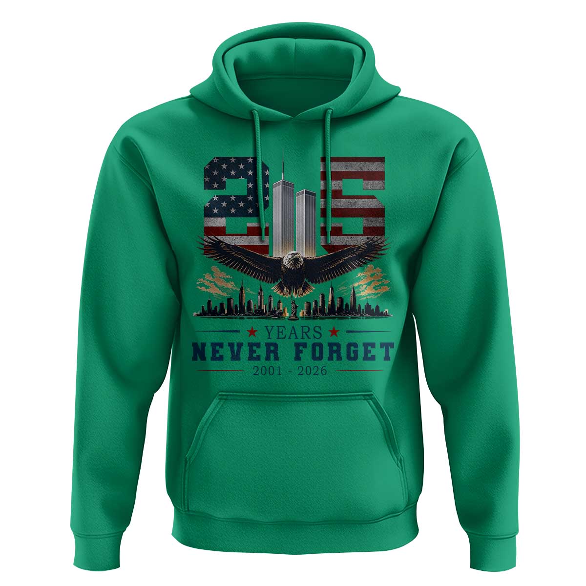 Patriotic Soaring Bald Eagle 9 11 Memorial 25th Anniversary Hoodie 25 Years 2021 2026 Never Forget