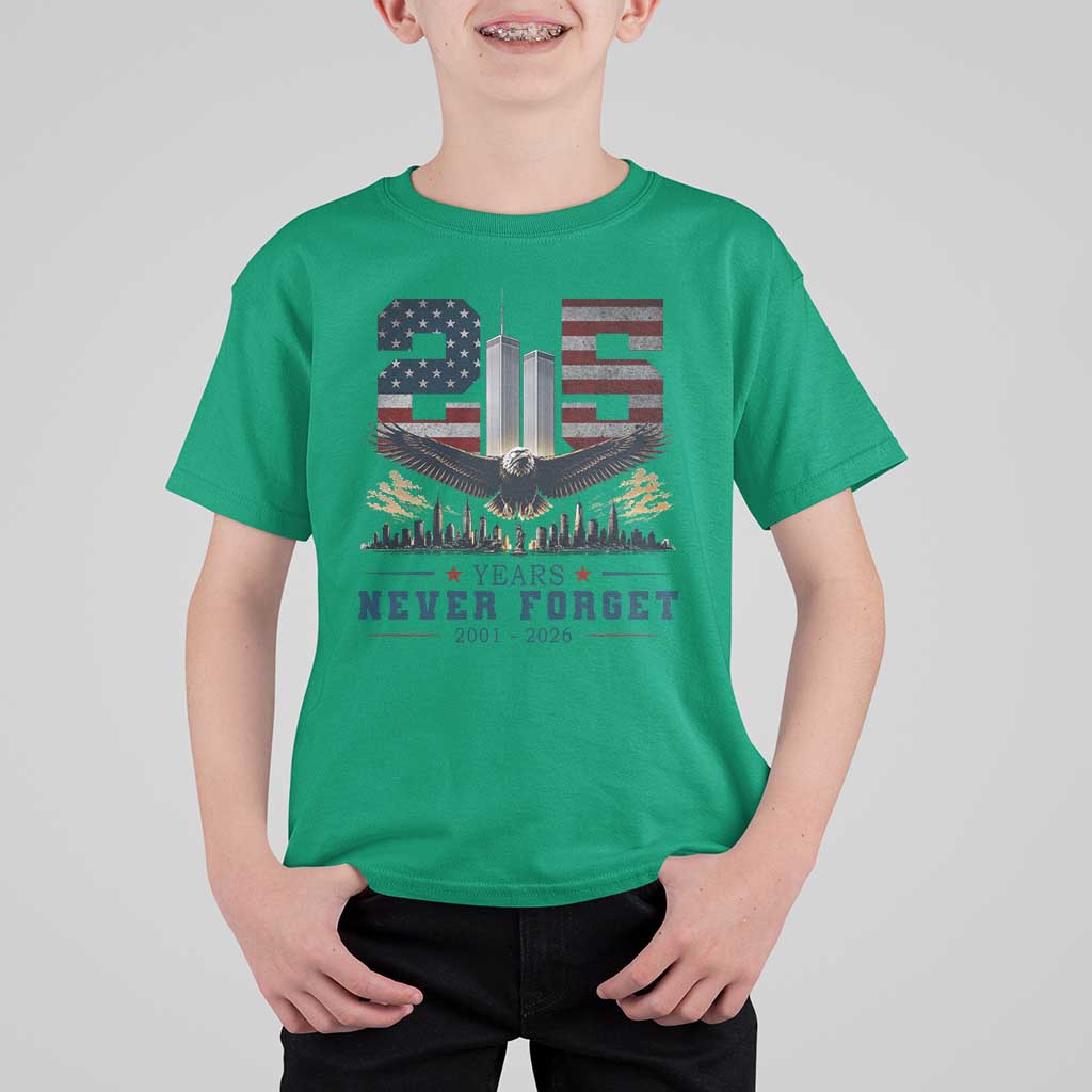 Patriotic Soaring Bald Eagle 9 11 Memorial 25th Anniversary T Shirt For Kid 25 Years 2021 2026 Never Forget