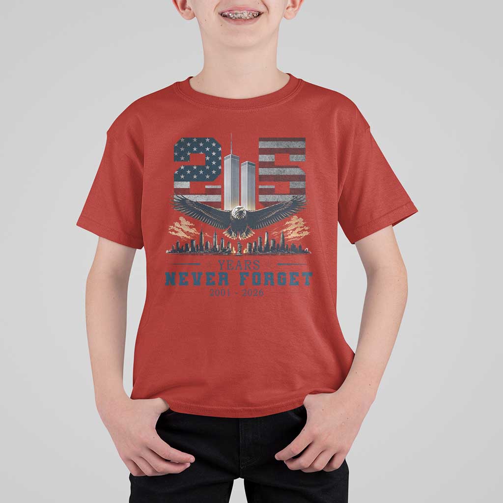 Patriotic Soaring Bald Eagle 9 11 Memorial 25th Anniversary T Shirt For Kid 25 Years 2021 2026 Never Forget