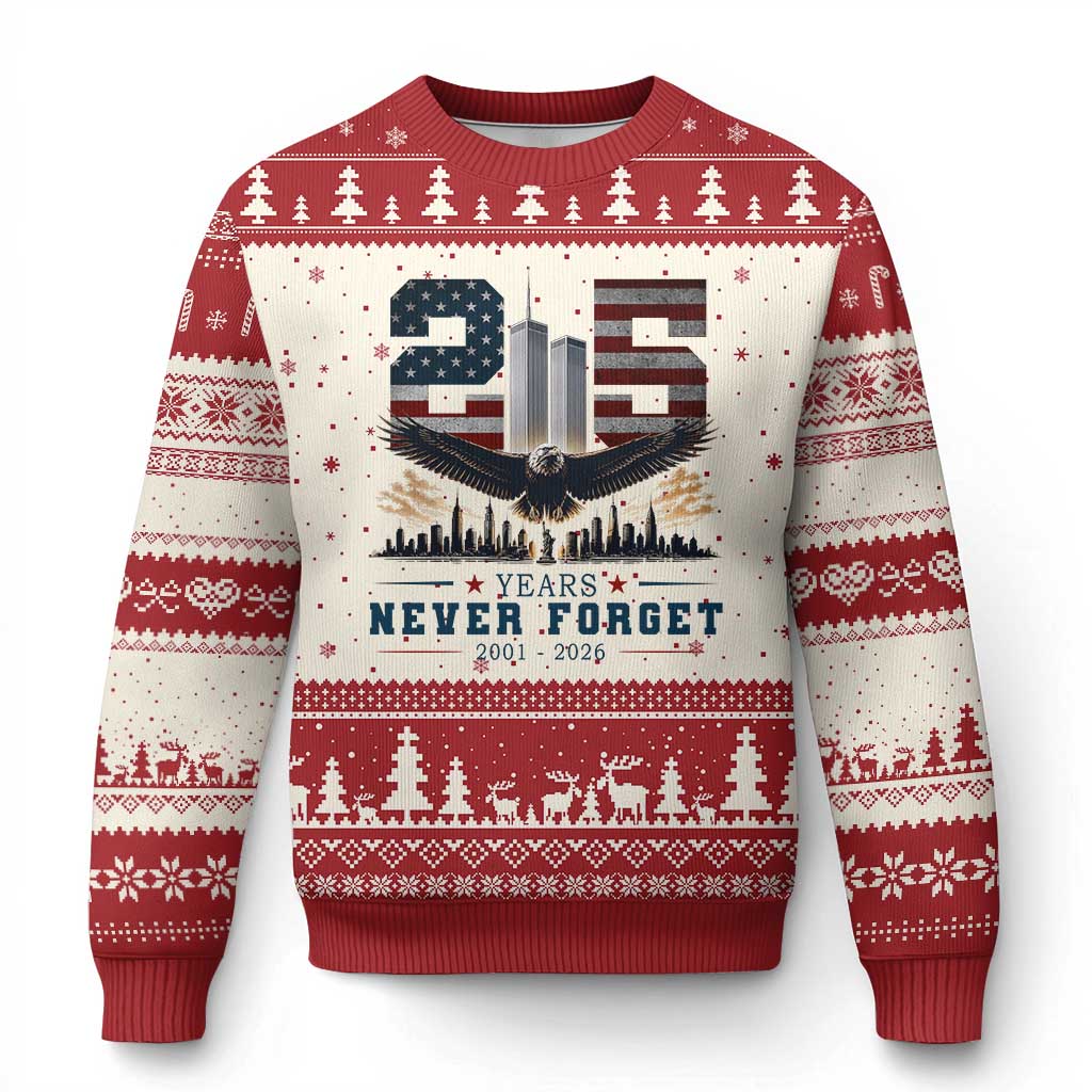 Patriotic Soaring Bald Eagle 9 11 Memorial 25th Anniversary Ugly Christmas Sweater 25 Years 2021 2026 Never Forget