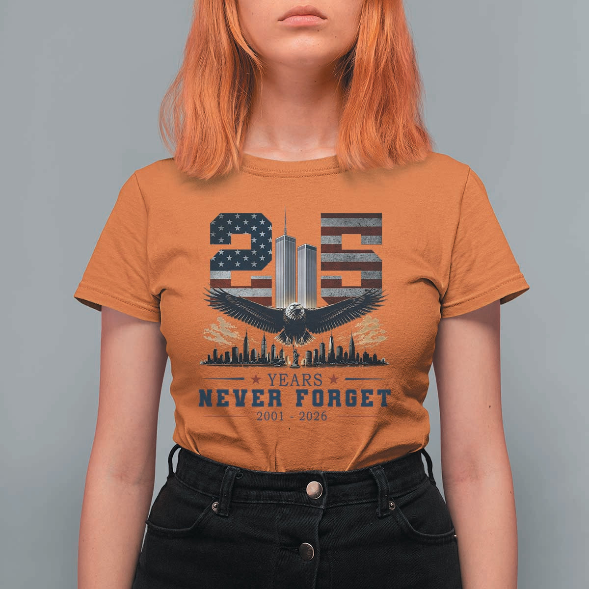 Patriotic Soaring Bald Eagle 9 11 Memorial 25th Anniversary T Shirt For Women 25 Years 2021 2026 Never Forget