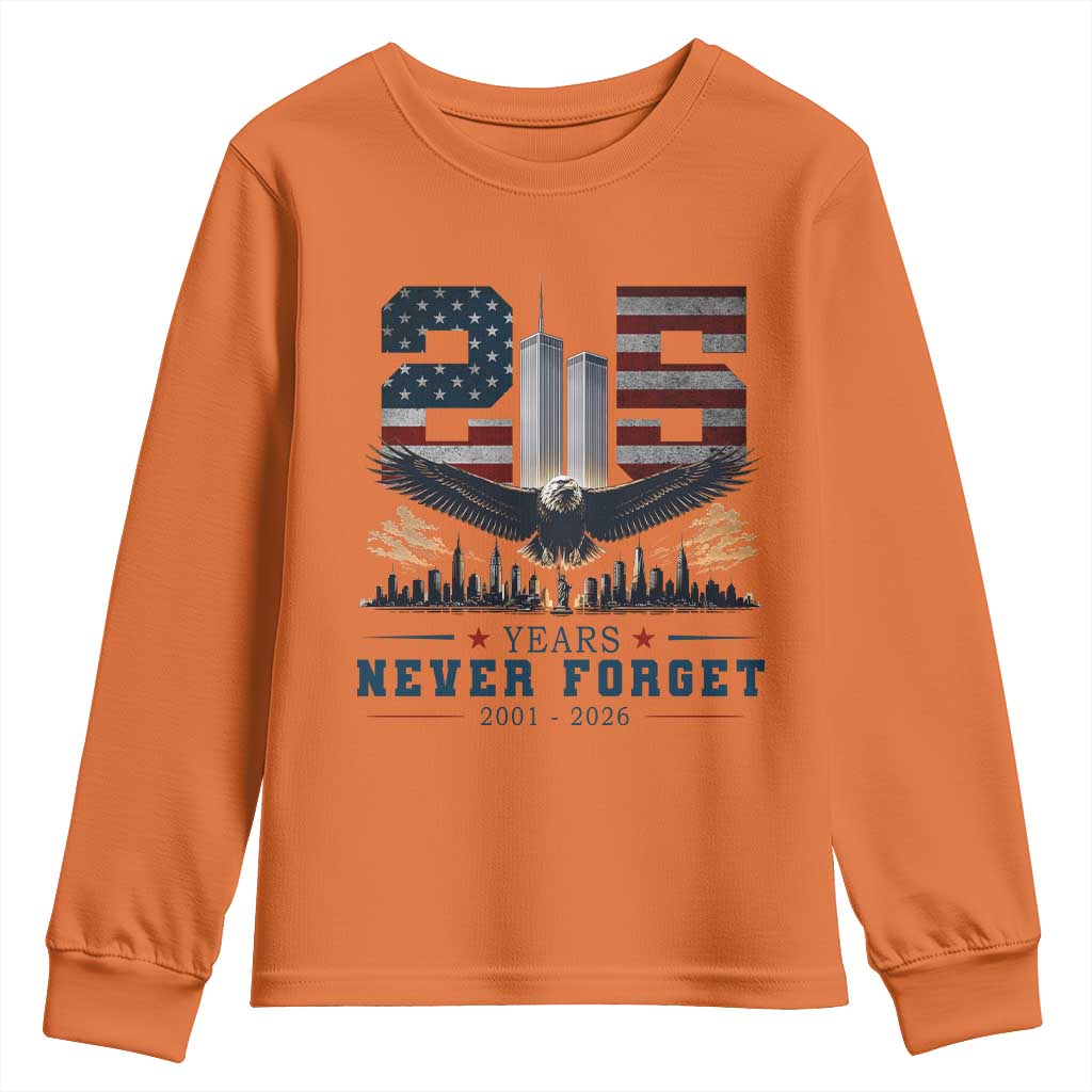Patriotic Soaring Bald Eagle 9 11 Memorial 25th Anniversary Youth Sweatshirt 25 Years 2021 2026 Never Forget