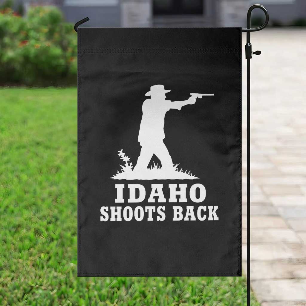 Idaho Shoots Back Cowboy Gunslinger Silhouette Patriotic Graphic Garden Flag