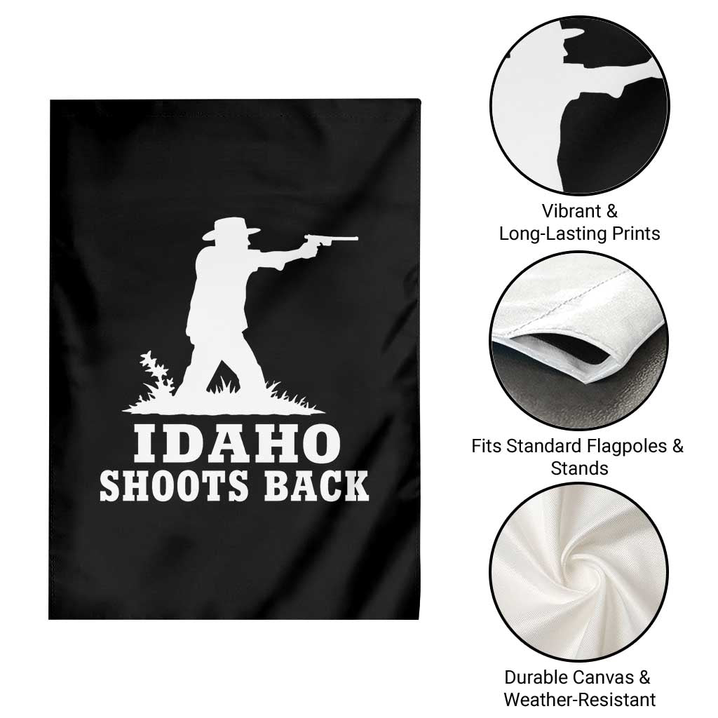 Idaho Shoots Back Cowboy Gunslinger Silhouette Patriotic Graphic Garden Flag