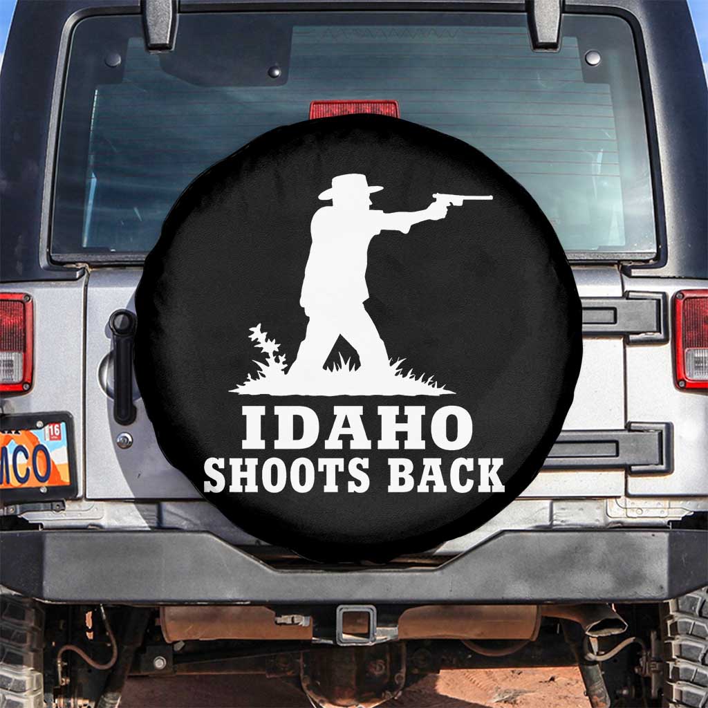 Idaho Shoots Back Cowboy Gunslinger Silhouette Patriotic Graphic Spare Tire Cover