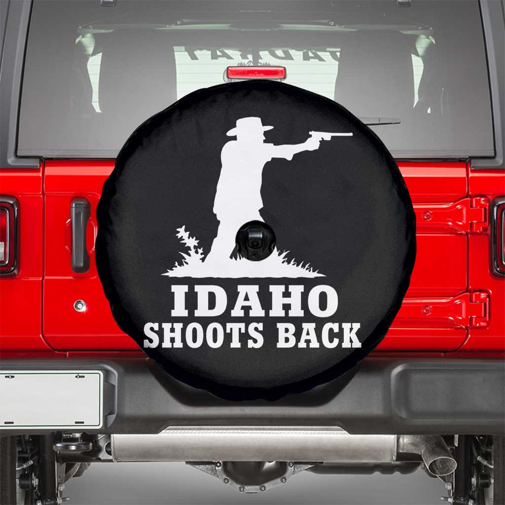 Idaho Shoots Back Cowboy Gunslinger Silhouette Patriotic Graphic Spare Tire Cover