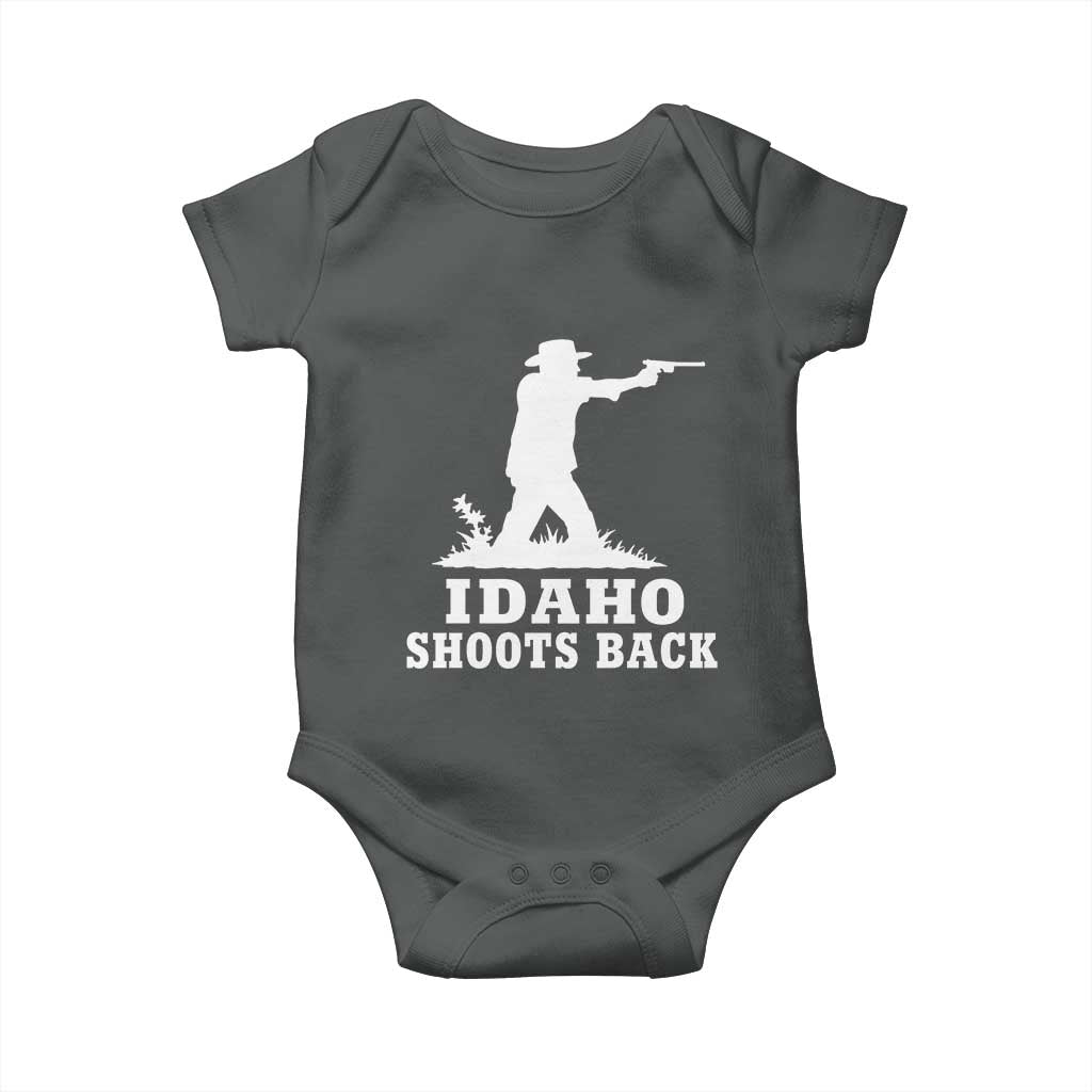 Idaho Shoots Back Cowboy Gunslinger Silhouette Patriotic Graphic Baby Onesie