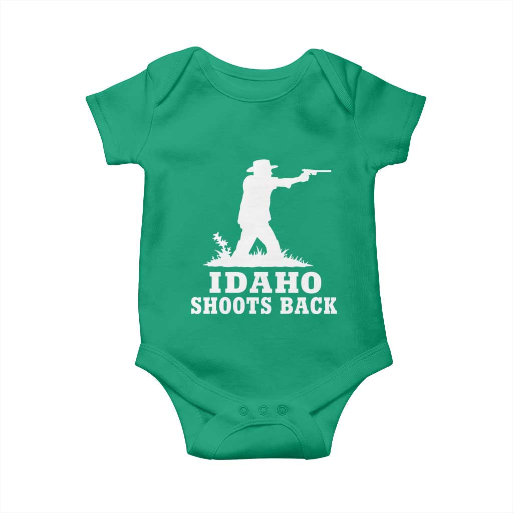 Idaho Shoots Back Cowboy Gunslinger Silhouette Patriotic Graphic Baby Onesie