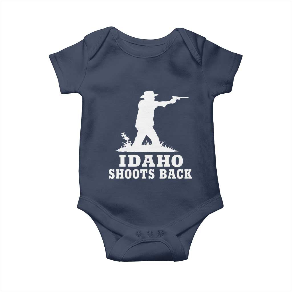 Idaho Shoots Back Cowboy Gunslinger Silhouette Patriotic Graphic Baby Onesie