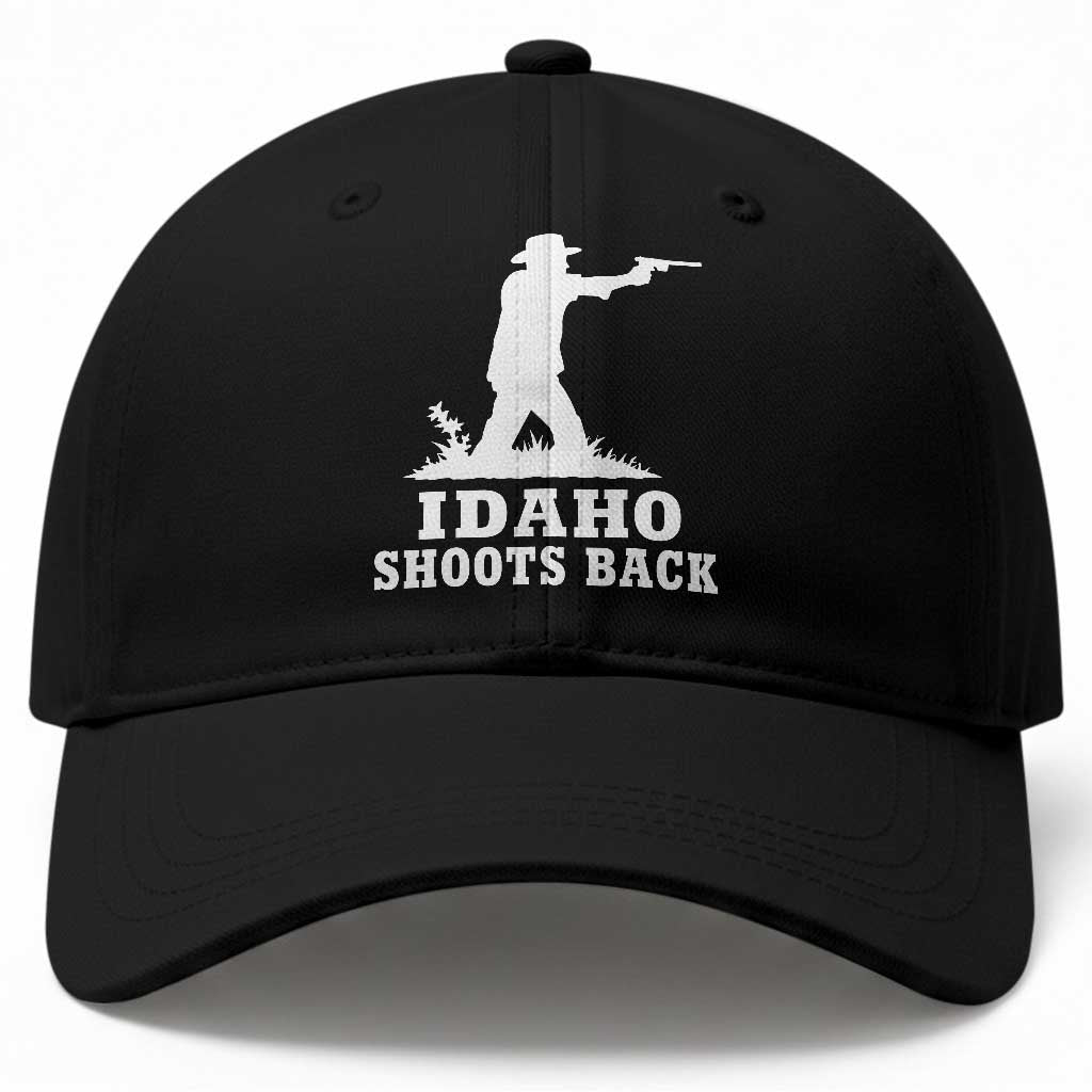 Idaho Shoots Back Cowboy Gunslinger Silhouette Patriotic Graphic Baseball Cap