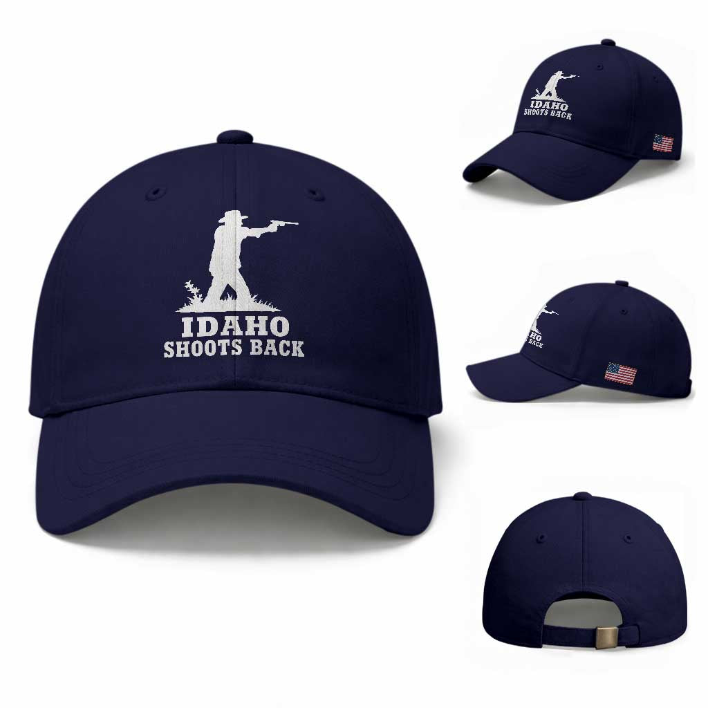 Idaho Shoots Back Cowboy Gunslinger Silhouette Patriotic Graphic Baseball Cap