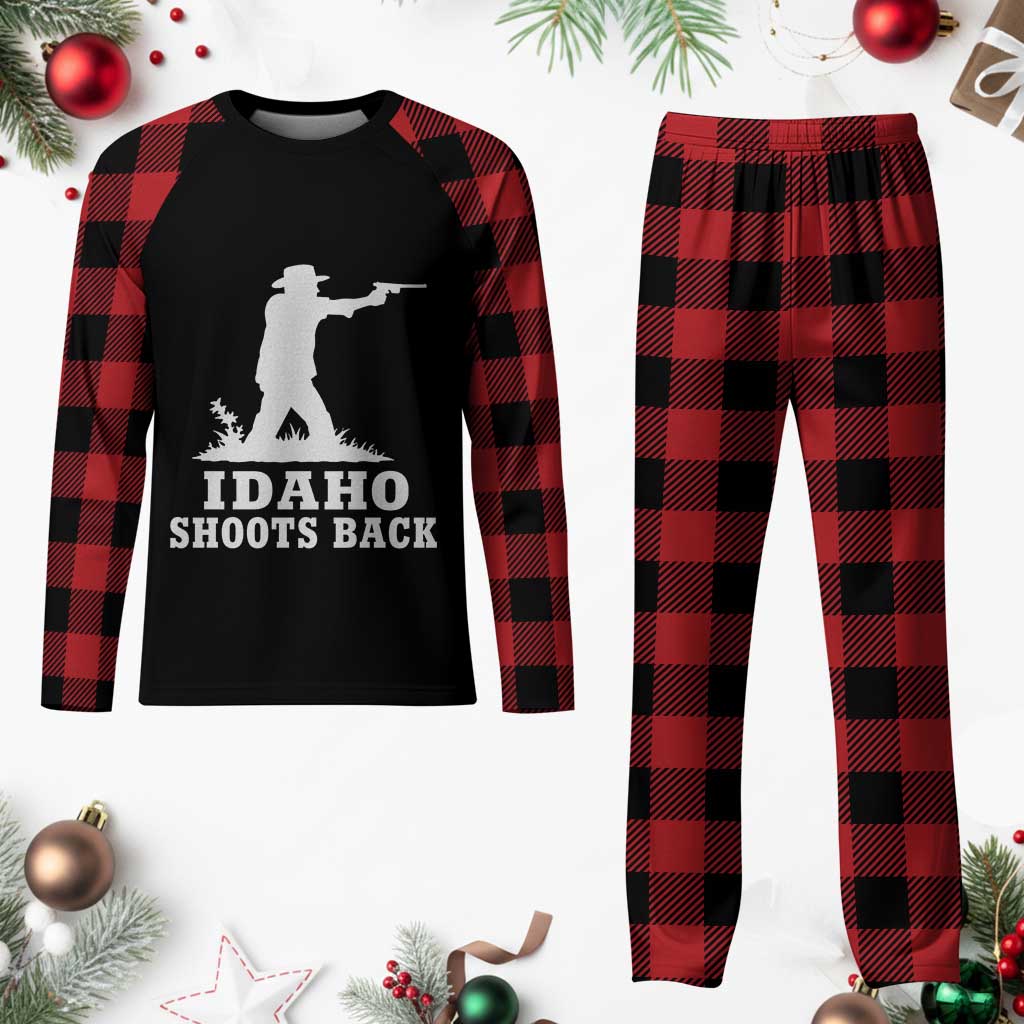 Idaho Shoots Back Cowboy Gunslinger Silhouette Patriotic Graphic Plaid Pajama Set