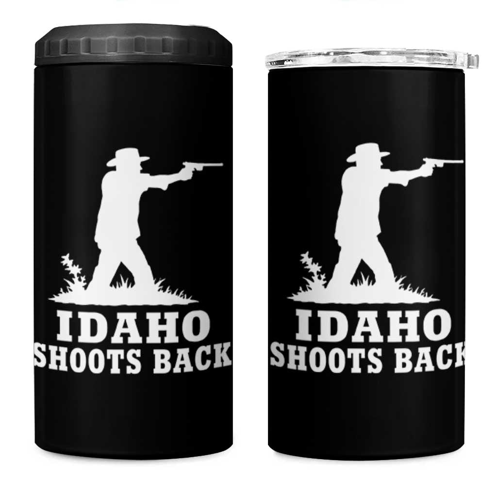 Idaho Shoots Back Cowboy Gunslinger Silhouette Patriotic Graphic 4 in 1 Can Cooler Tumbler