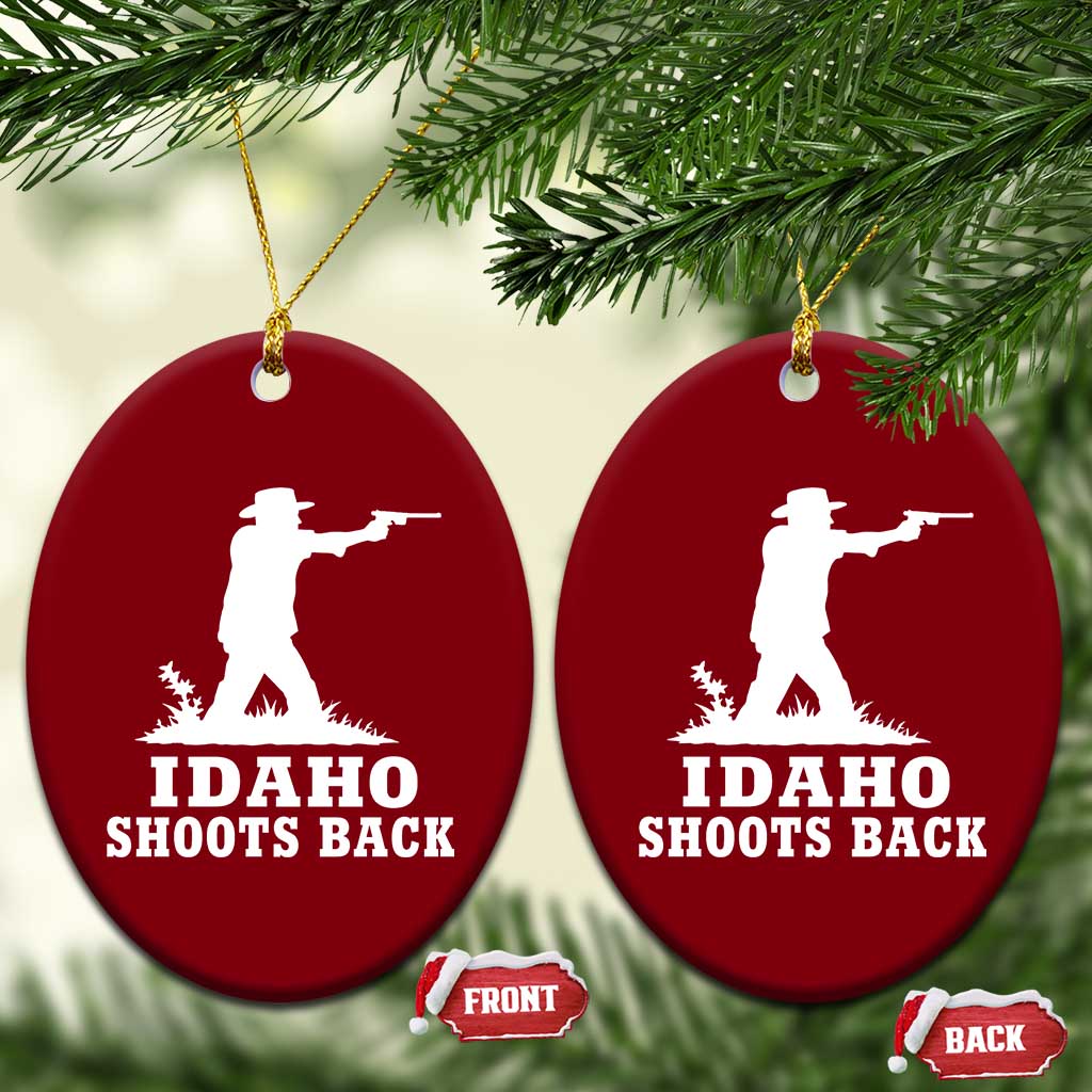 Idaho Shoots Back Cowboy Gunslinger Silhouette Patriotic Graphic Ceramic Ornament