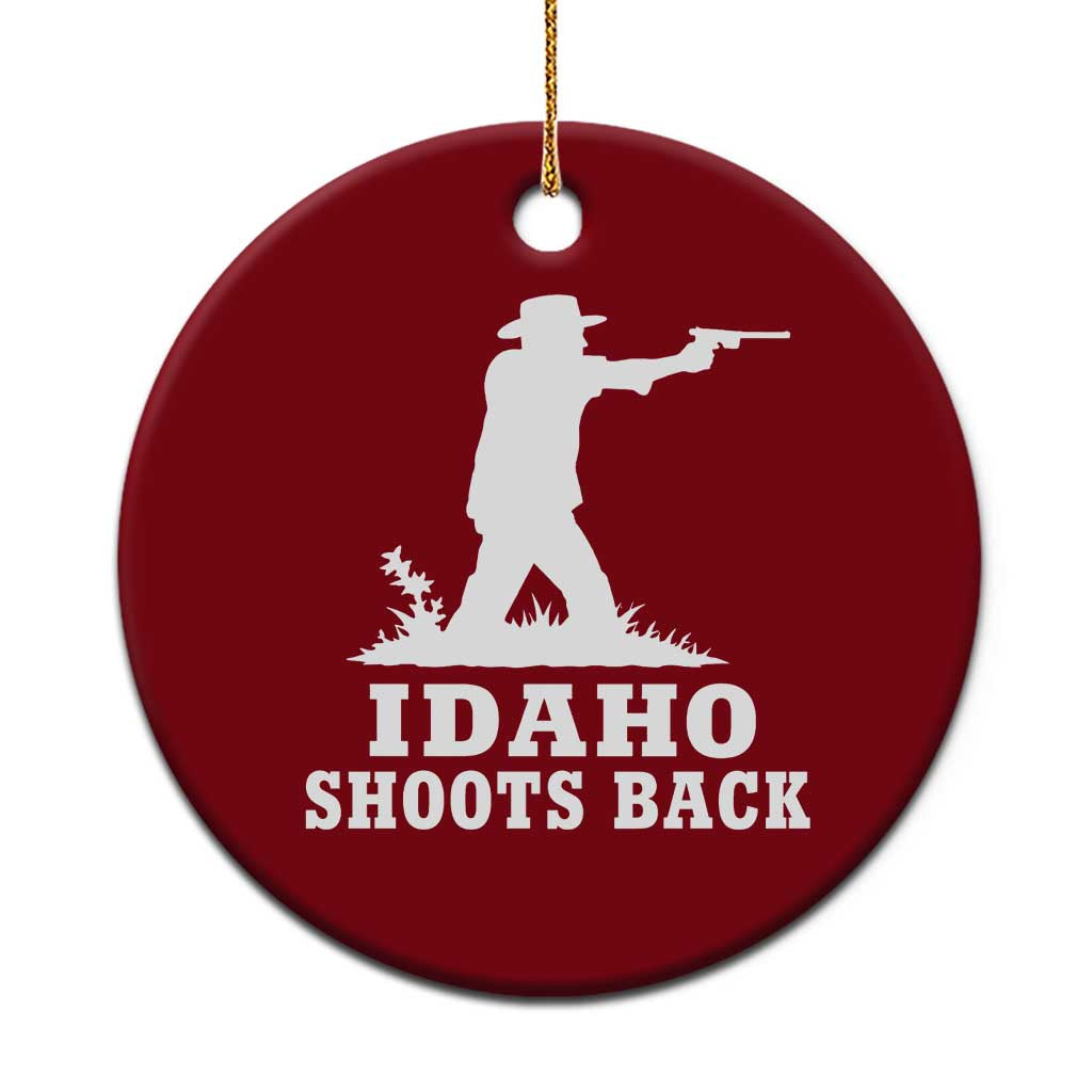 Idaho Shoots Back Cowboy Gunslinger Silhouette Patriotic Graphic Ceramic Ornament