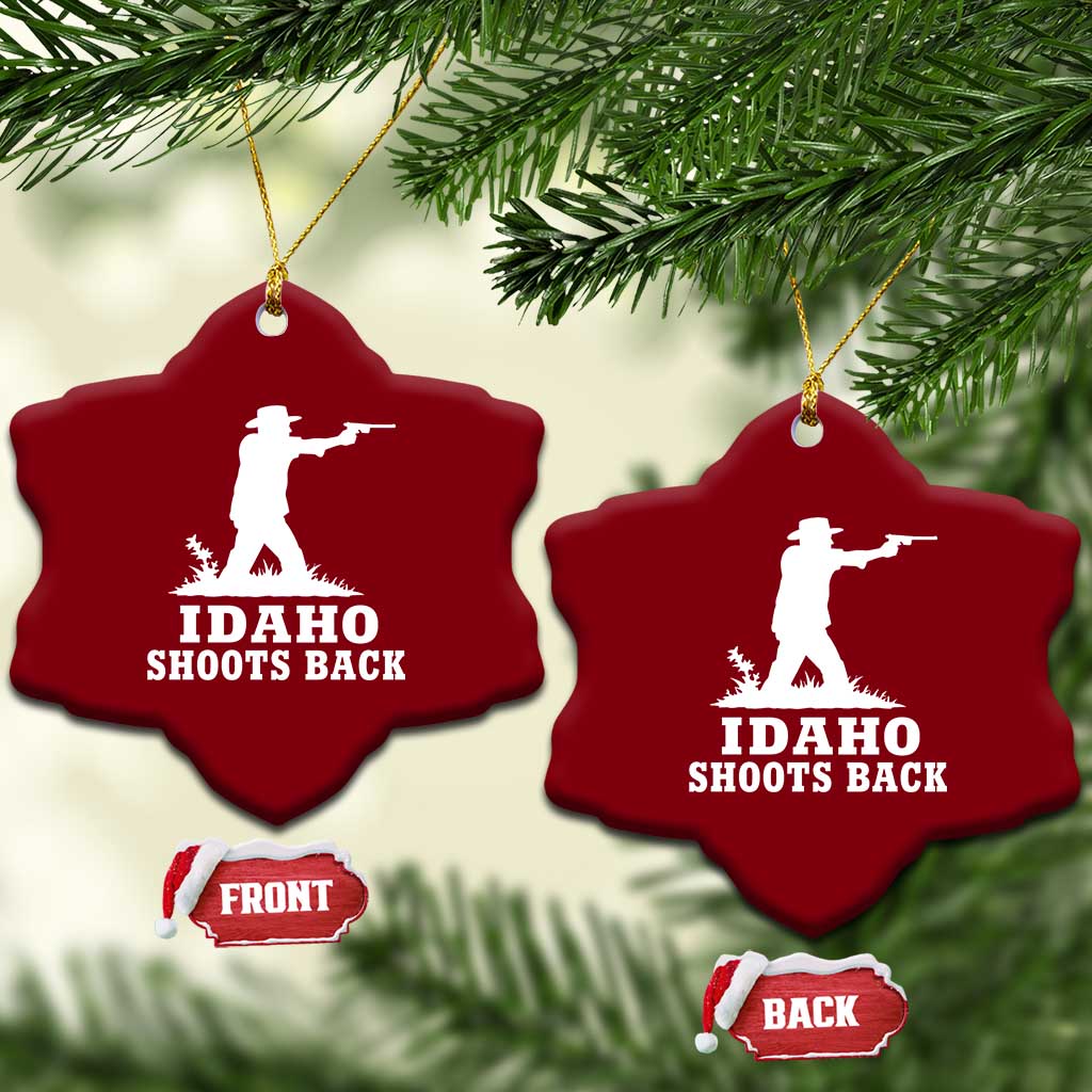 Idaho Shoots Back Cowboy Gunslinger Silhouette Patriotic Graphic Ceramic Ornament