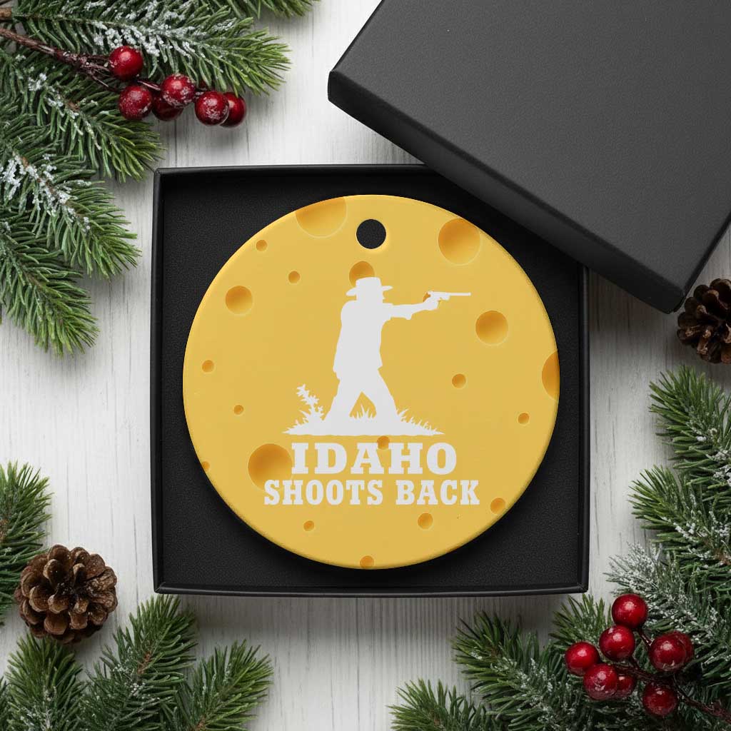 Idaho Shoots Back Cowboy Gunslinger Silhouette Patriotic Graphic Ceramic Ornament