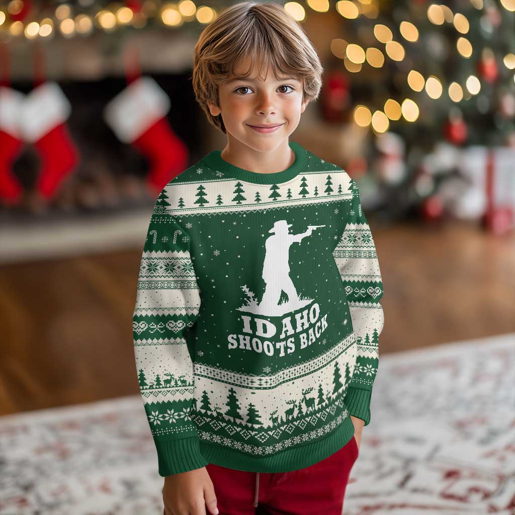 Idaho Shoots Back Cowboy Gunslinger Silhouette Patriotic Graphic Ugly Christmas Sweater