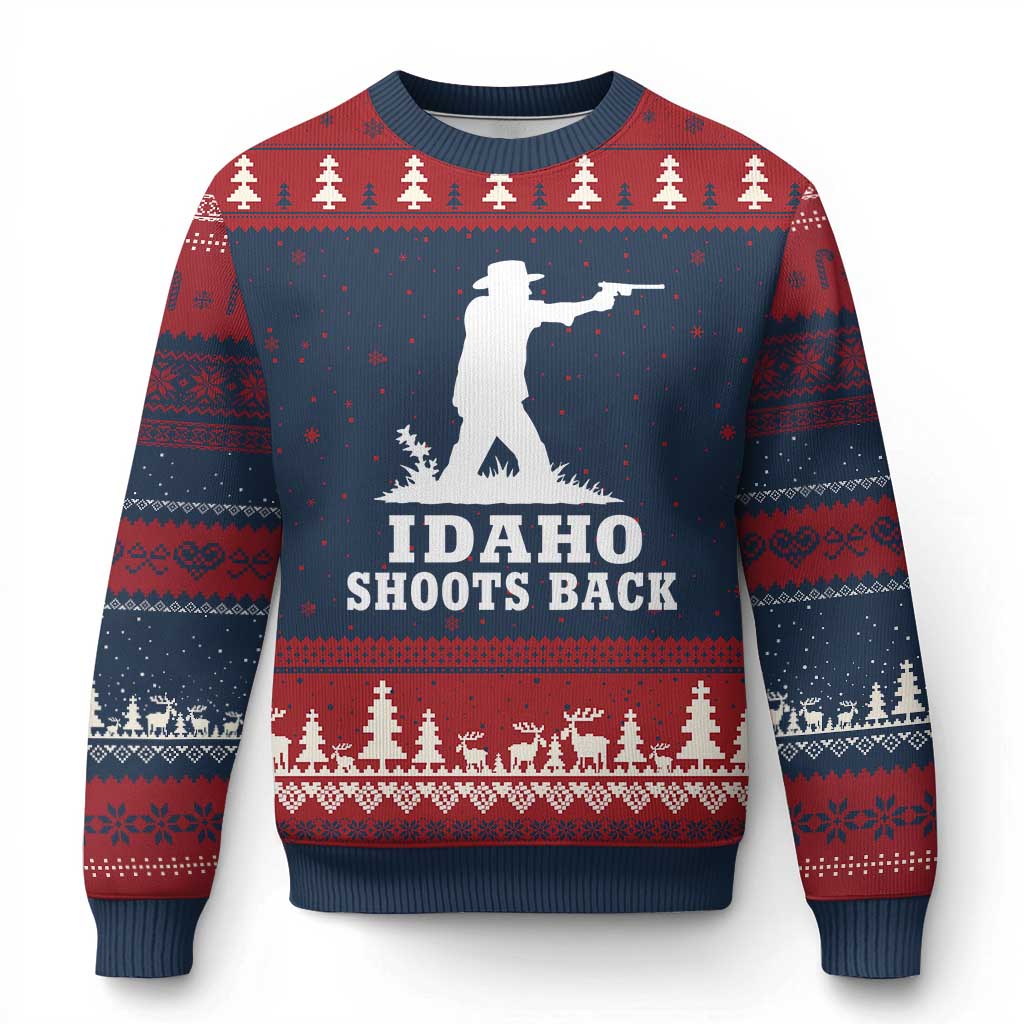 Idaho Shoots Back Cowboy Gunslinger Silhouette Patriotic Graphic Ugly Christmas Sweater