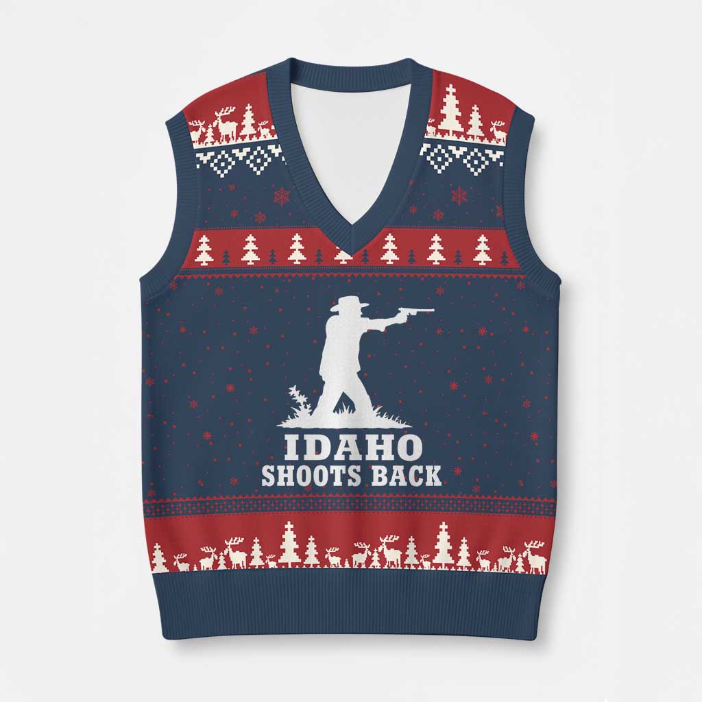 Idaho Shoots Back Cowboy Gunslinger Silhouette Patriotic Graphic V-Neck Knit Sweater Vest