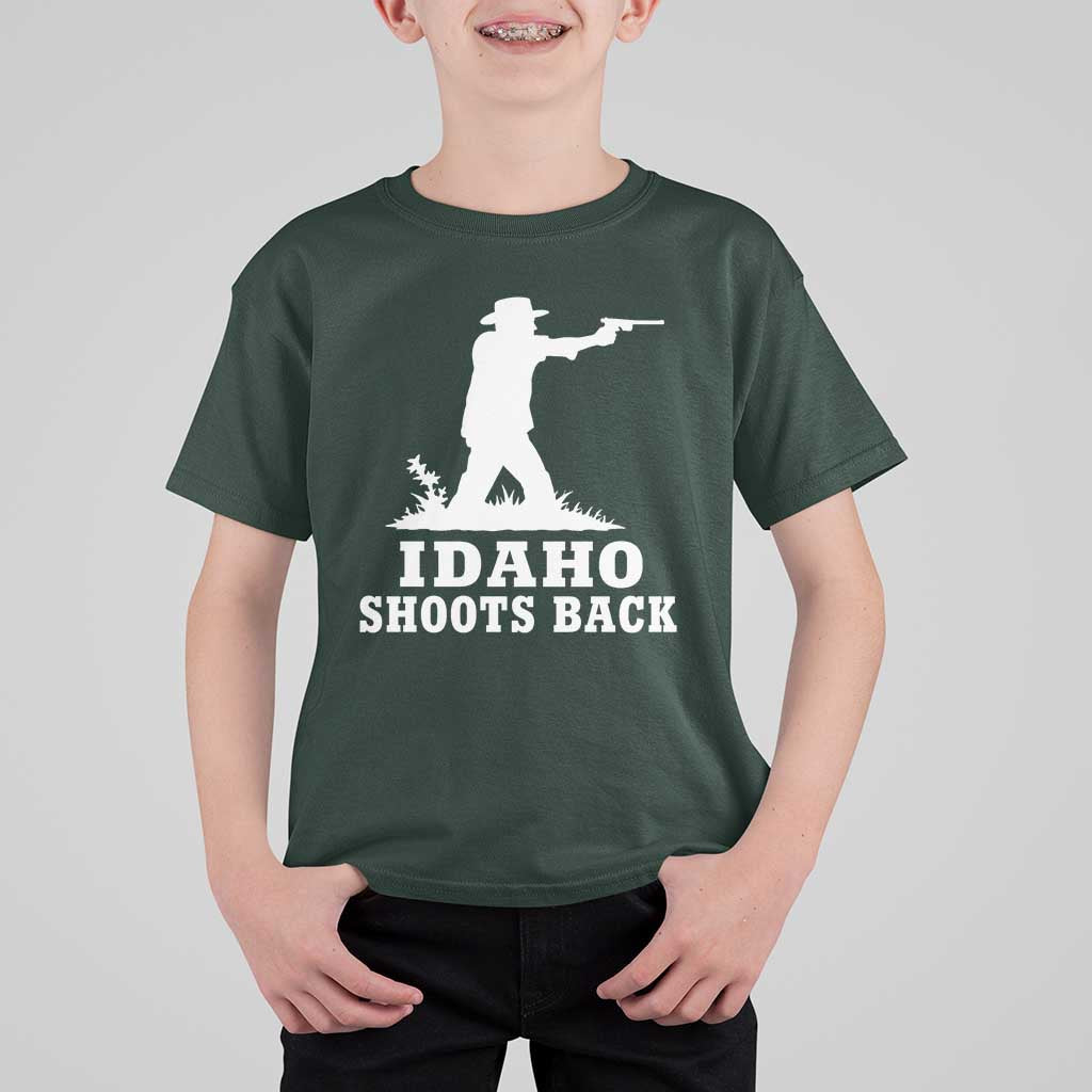 Idaho Shoots Back Cowboy Gunslinger Silhouette Patriotic Graphic T Shirt For Kid